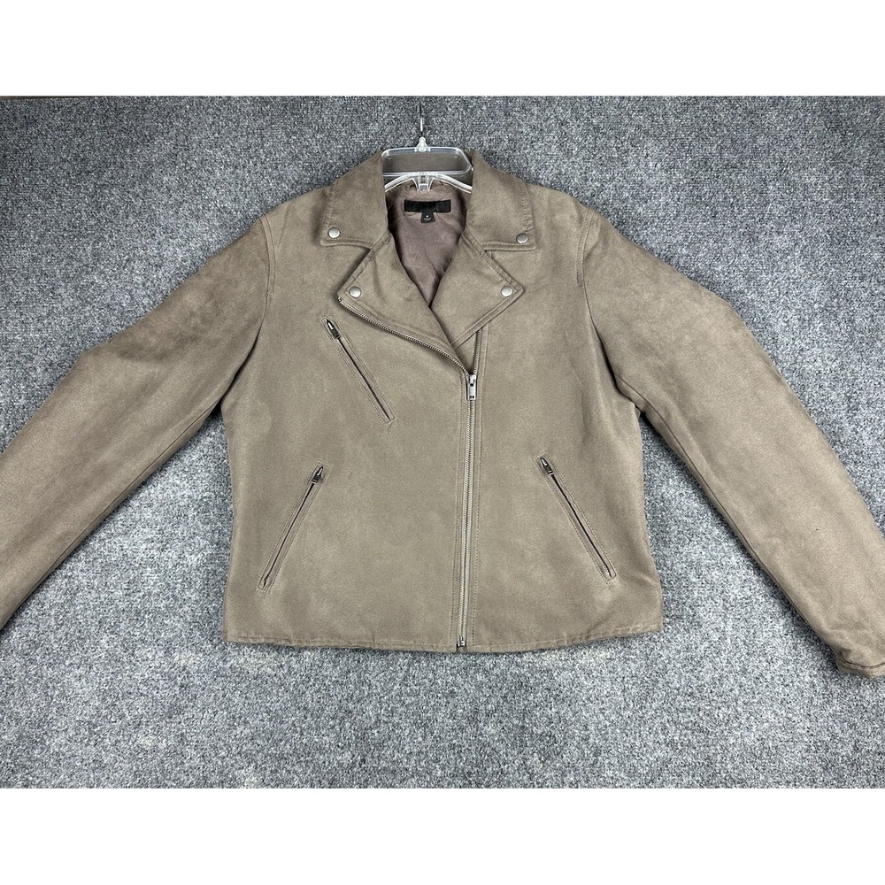 Uniqlo Women's Medium Brown  Faux Suede Moto Jacket Zipper Front Biker 80's 90